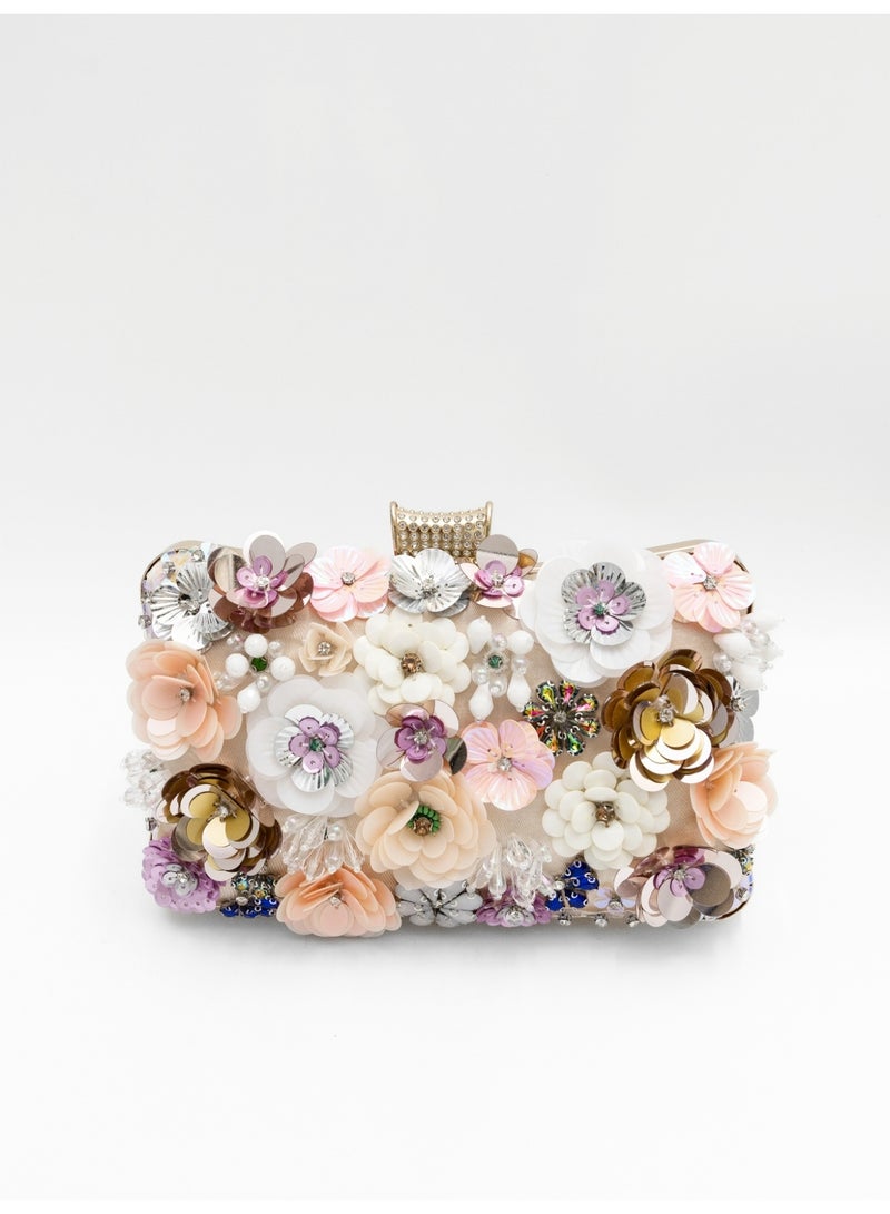 Elegant Floral Embellished Satin Evening Clutch Bag Women Beaded Flower Handbag for Weddings & Parties,Gift For Woman Girl Mother Teacher - Image 1