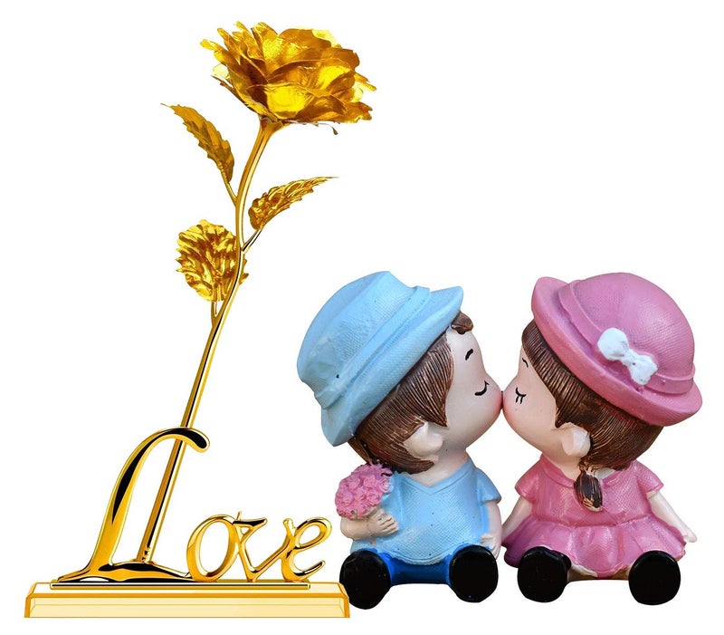 Natali Traders Gift for Girlfriend BoyfriendArtificial Golden Red Rose with Love StandLove Couple Showpiece - Image 1