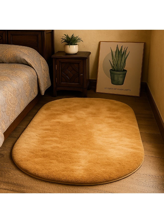 Bluejw 160 CM 1-Piece Bedroom Carpet Oval Brown Fluffy Khaki Rugs for Bedroom Living Room Throw Rug for Kids Room,Shag Hallway Runner Rug,Small Soft Shaggy Bedside Non-Slip Plush Nursery Dorm Carpet Home Decor Aesthetic - Image 1