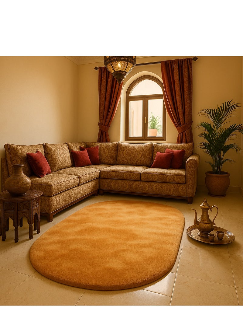 Bluejw 160 CM 1-Piece Bedroom Carpet Oval Brown Fluffy Khaki Rugs for Bedroom Living Room Throw Rug for Kids Room,Shag Hallway Runner Rug,Small Soft Shaggy Bedside Non-Slip Plush Nursery Dorm Carpet Home Decor Aesthetic - Image 4