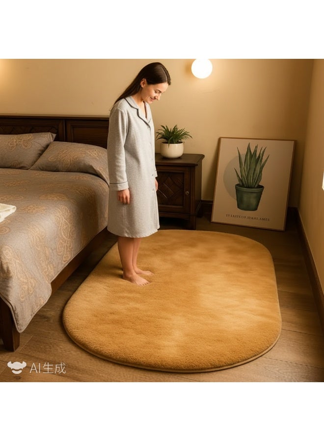 Bluejw 160 CM 1-Piece Bedroom Carpet Oval Brown Fluffy Khaki Rugs for Bedroom Living Room Throw Rug for Kids Room,Shag Hallway Runner Rug,Small Soft Shaggy Bedside Non-Slip Plush Nursery Dorm Carpet Home Decor Aesthetic - Image 5