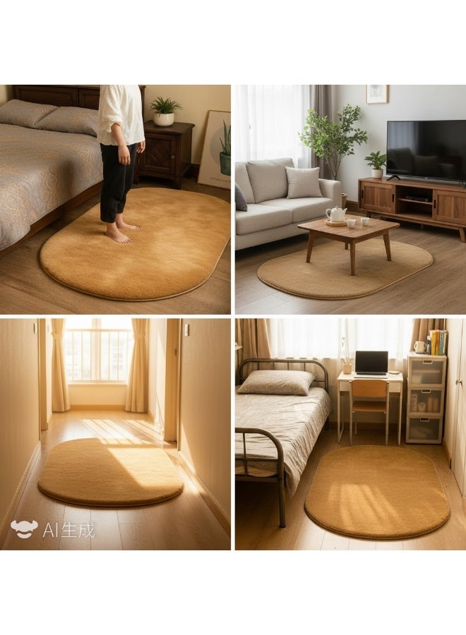 Bluejw 160 CM 1-Piece Bedroom Carpet Oval Brown Fluffy Khaki Rugs for Bedroom Living Room Throw Rug for Kids Room,Shag Hallway Runner Rug,Small Soft Shaggy Bedside Non-Slip Plush Nursery Dorm Carpet Home Decor Aesthetic - Image 4