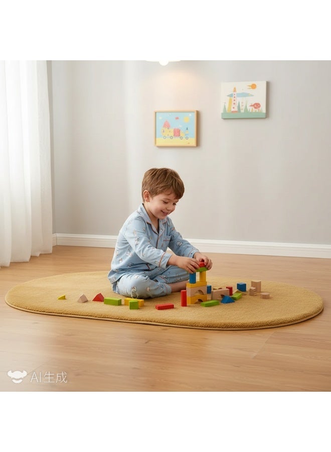 Bluejw 160 CM 1-Piece Bedroom Carpet Oval Brown Fluffy Khaki Rugs for Bedroom Living Room Throw Rug for Kids Room,Shag Hallway Runner Rug,Small Soft Shaggy Bedside Non-Slip Plush Nursery Dorm Carpet Home Decor Aesthetic - Image 3