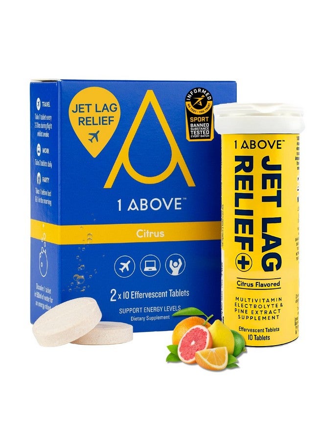 1ABOVE Jet Lag Relief Tablets - Citrus-Flavored Effervescent Multivitamin with Pycnogenol Travel Supplement for Hydration, Energy, Immune Support and Faster Recovery - Flight Essential, 20 Tablets - Image 1