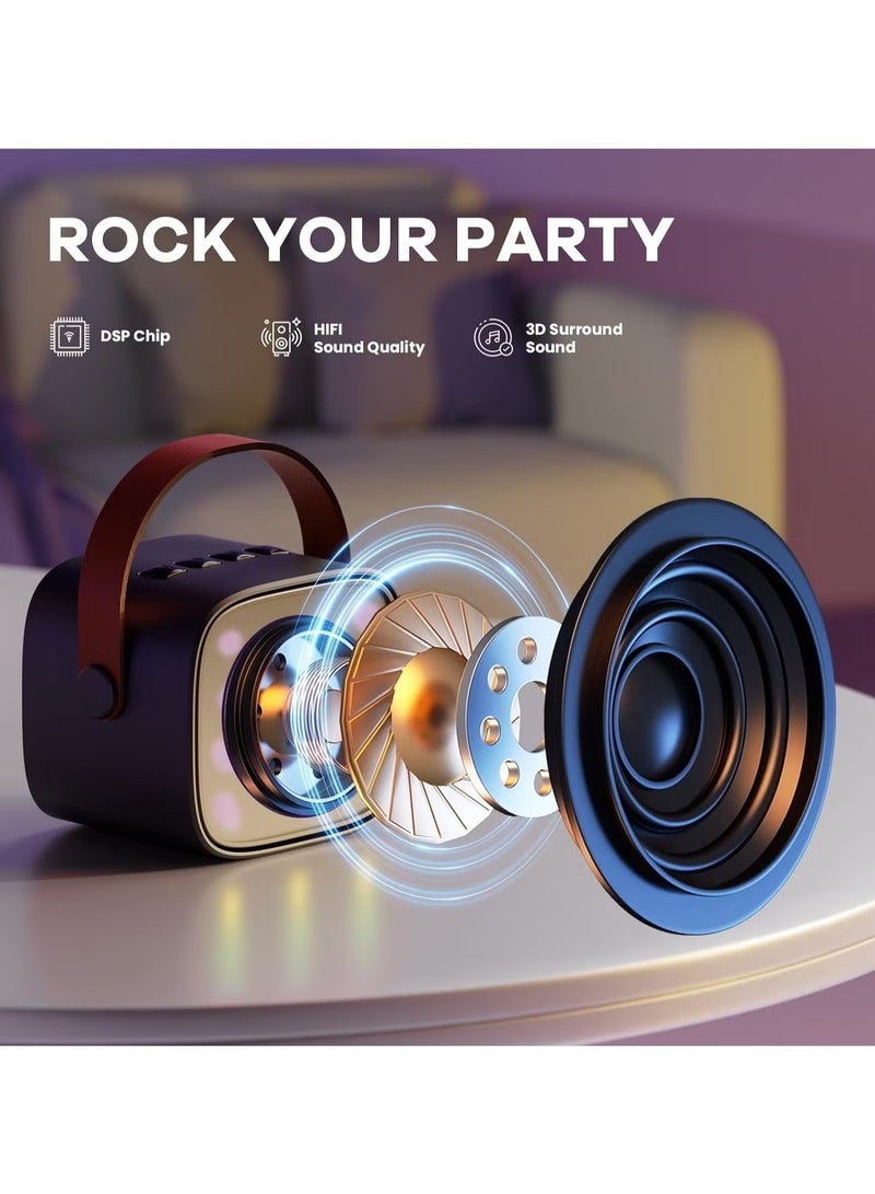 Colorful karaoke sound system, Karaoke Machine for Kids and Adults, Portable Mini Bluetooth Speaker with Wireless Microphone, Christmas Gift Toys with Colorful Lights (Black1 Microphone)  - Image 4