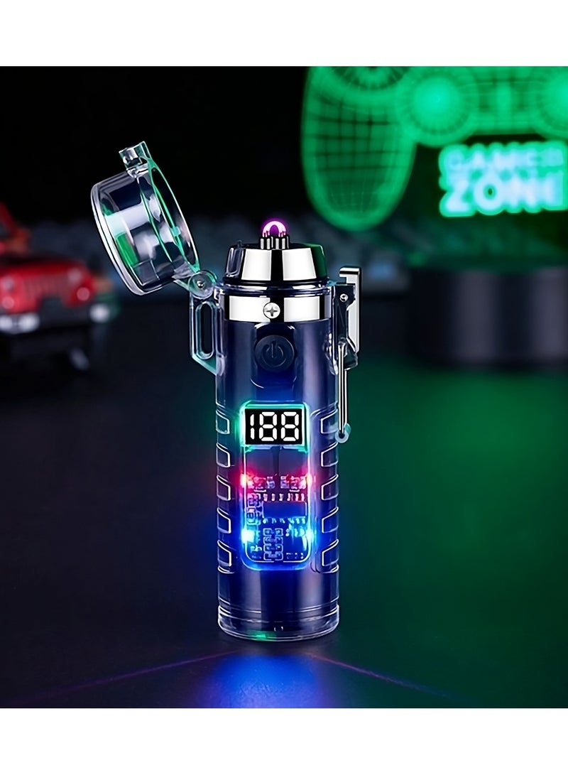 Fearlex Electric Dual Arc Lighter with Flashlight | Luminous Rechargeable Lighter with Colourful Transparent Shell | Torch Lighter with Lighting, Windproof and Waterproof - Image 1