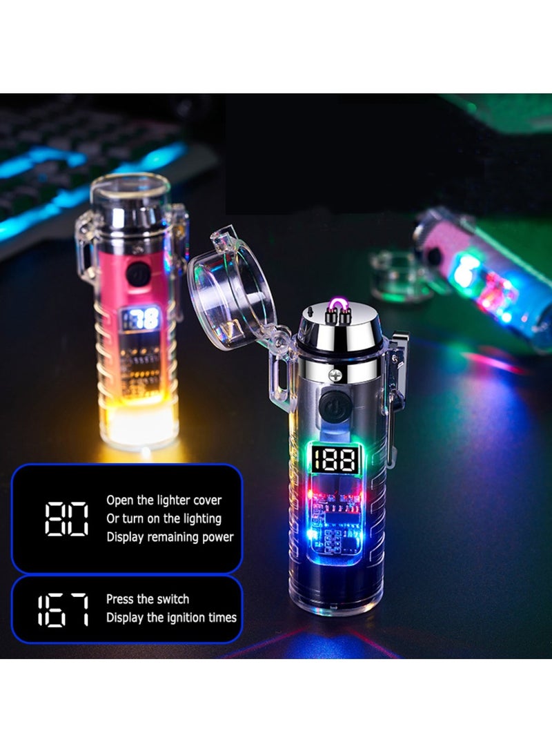 Fearlex Electric Dual Arc Lighter with Flashlight | Luminous Rechargeable Lighter with Colourful Transparent Shell | Torch Lighter with Lighting, Windproof and Waterproof - Image 5