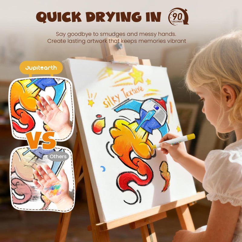 JUPITEARTH 18 Colors Rocket Tempera Paint Sticks with 120 PDF Coloring Pages, Quick Drying, Non-Toxic and Washable Paint Sticks for Kids and Students, Art Supplies for Drawing on Paper and Canvas - Image 4
