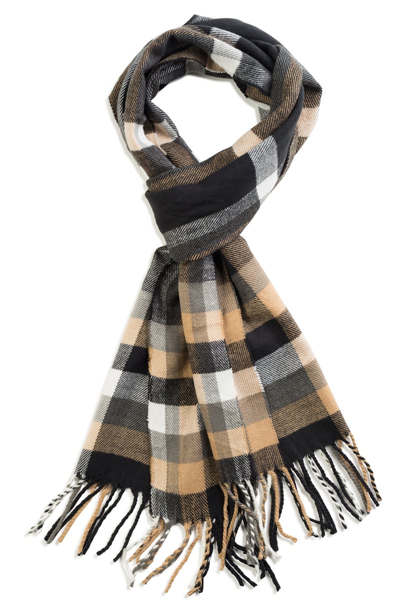 VERONZ Soft Classic Cashmere Feel Winter Scarf, Beige Plaid - Image 5