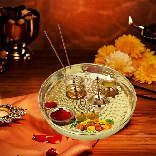 Pure Source India Pure Brass Hammered Thali – Traditional Indian Serving Plate for Pooja & Dining (6 Inch) - Image 2
