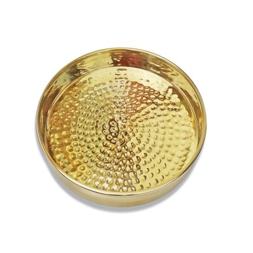 Pure Source India Pure Brass Hammered Thali – Traditional Indian Serving Plate for Pooja & Dining (6 Inch) - Image 1