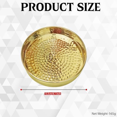 Pure Source India Pure Brass Hammered Thali – Traditional Indian Serving Plate for Pooja & Dining (6 Inch) - Image 3
