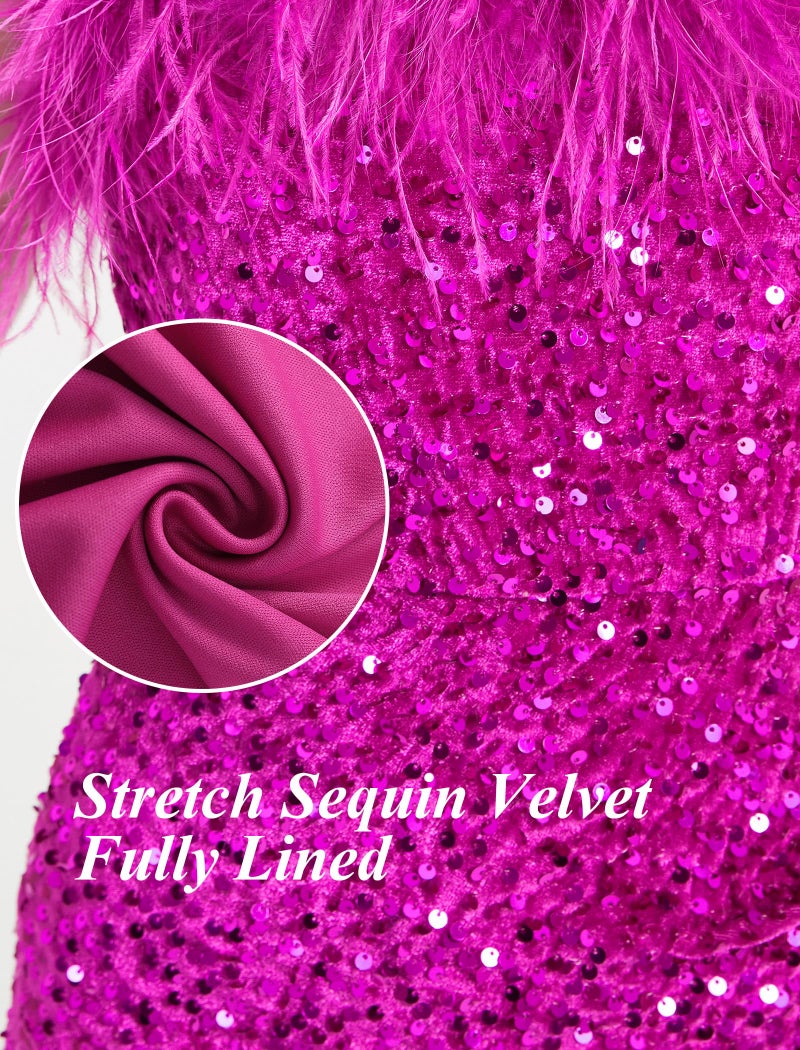 EXARUS Girls Sequin Dress Glitter Bodycon Sparkle Sparkly Ruched Tween Spaghetti Strap Semi Formal Party Cocktail Ball Prom Teen Wedding Kids Mini Dresses Fancy Glam Velvet Hot Pink 10Y - Image 3