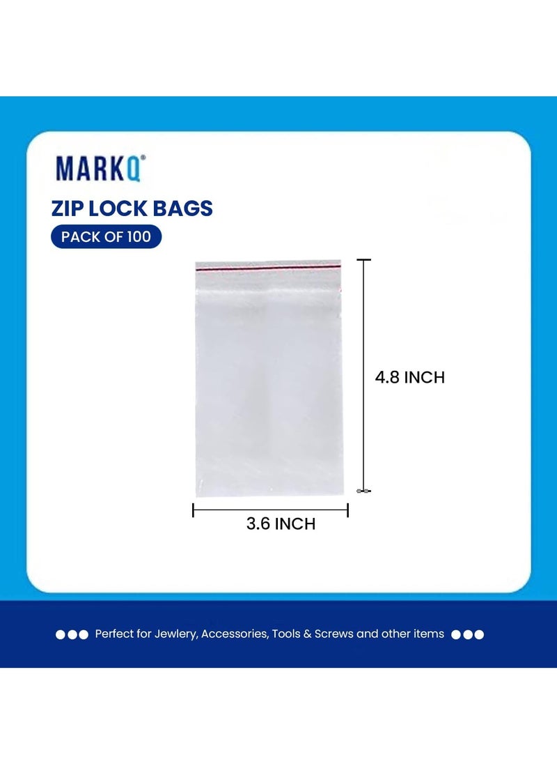 MARKQ [100 قطعة] أكياس بسحاب من البوليستر الشفاف قابلة لإعادة الإغلاق مقاس 3.6 بوصة × 4.8 بوصة - أكياس بلاستيكية بسحاب قابلة للإغلاق لتخزين الطعام والمجوهرات والوجبات الخفيفة والملابس والمزيد  - Image 3