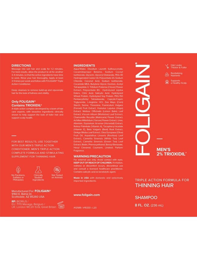 FOLIGAIN Foligain Triple Action Shampoo For Thinning Hair, Men’s Volumizing Shampoo, with 2% Trioxidil 8 Fl. Oz.  - Image 4