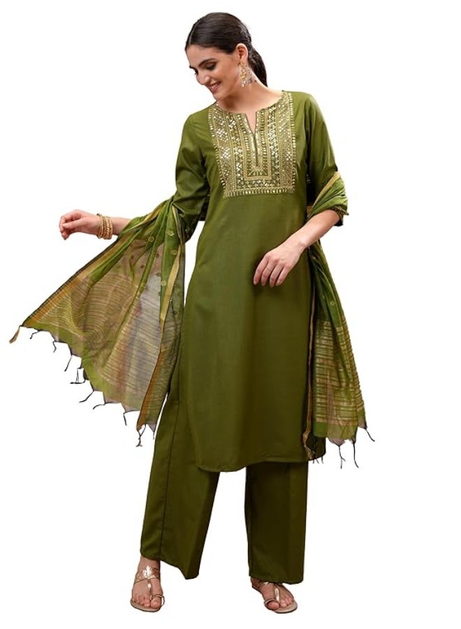 Vishudh Women's Ethnic Set | Regular Fit | Fashion Outfit | with Comfortable Wear Polyester OLIVE (2xl) - Image 1
