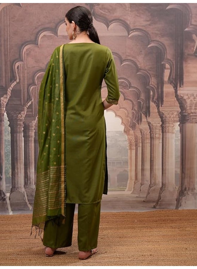 Vishudh Women's Ethnic Set | Regular Fit | Fashion Outfit | with Comfortable Wear Polyester OLIVE (2xl) - Image 2