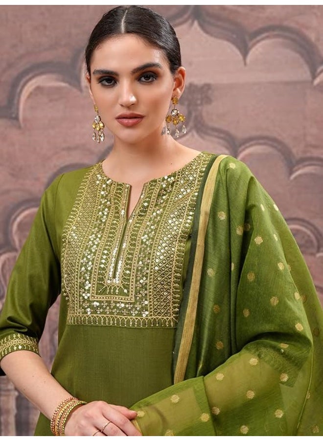 Vishudh Women's Ethnic Set | Regular Fit | Fashion Outfit | with Comfortable Wear Polyester OLIVE (2xl) - Image 3