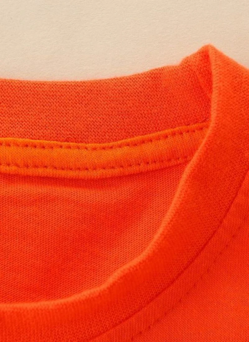 YUNIQEE Orange Solid Printed Round Neck Cotton T-shirt