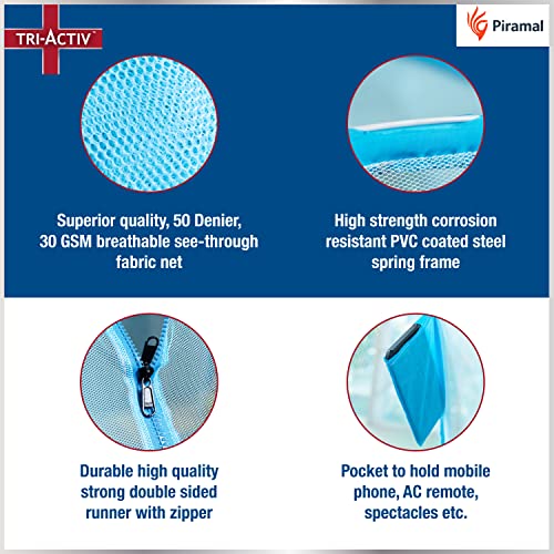 Tri-Activ Mosquito Net for Double Bed I King-Size Premium Machardani by Piramal I 30 GSM I Strong and Durable I Pop-up Format I Foldable I Corrosion Resistant, Blue - Image 3