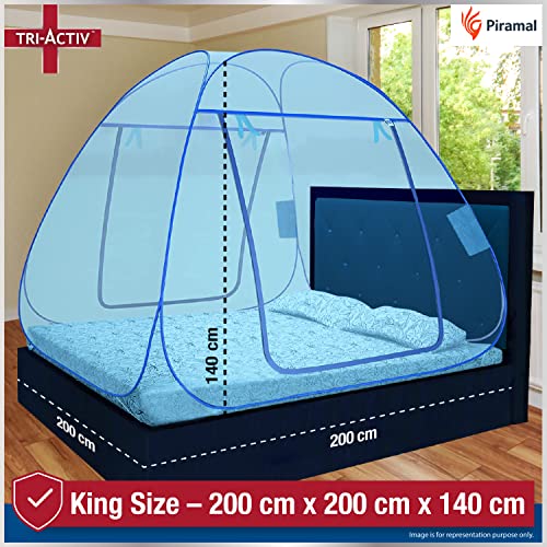 Tri-Activ Mosquito Net for Double Bed I King-Size Premium Machardani by Piramal I 30 GSM I Strong and Durable I Pop-up Format I Foldable I Corrosion Resistant, Blue - Image 2