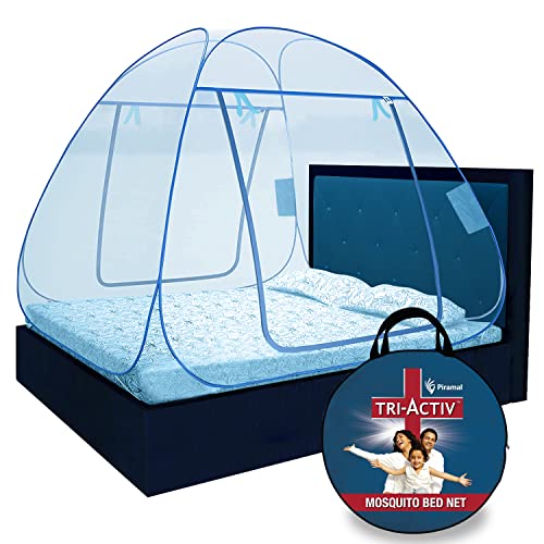 Tri-Activ Mosquito Net for Double Bed I King-Size Premium Machardani by Piramal I 30 GSM I Strong and Durable I Pop-up Format I Foldable I Corrosion Resistant, Blue - Image 1