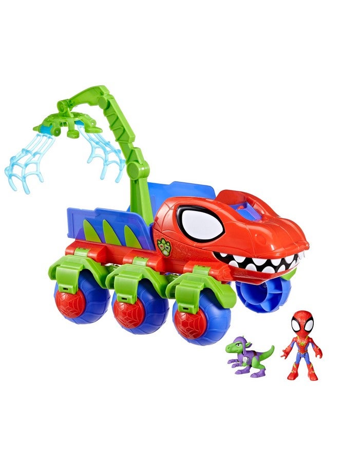 Spidey and his Amazing Friends Marvel Dino-Webs Crawler Toy Car Playset, Spider-Man & Goblin Raptor 4-Inch Action Figures, Kids Ages 3 & Up - Image 1