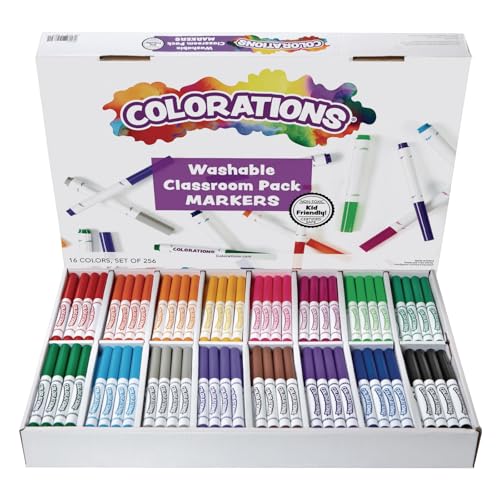 Colorations Washable Markers, Set of 256, 16 Colors, Non-Toxic, Bulk Art Supplies for Kids, Classroom Kit, Coloring Classroom Pack, Crafting Materials - Image 1