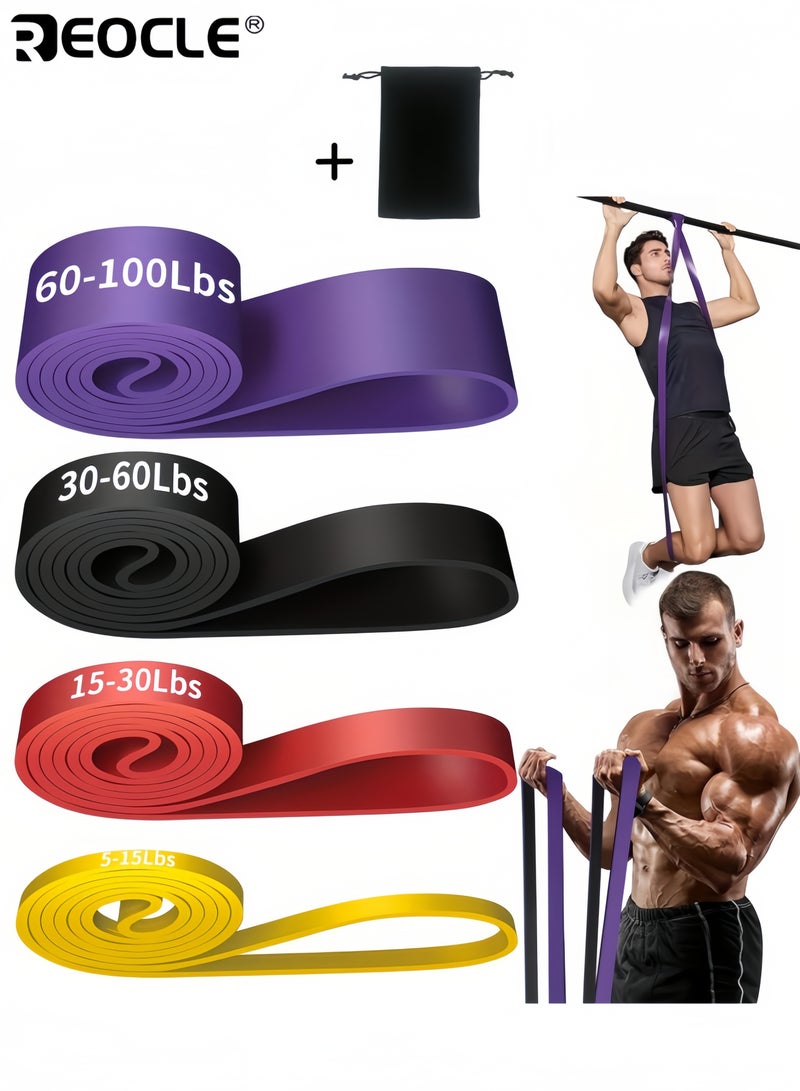 ريوكل ٤ أربطة تمرين مطاط طبيعي قابلة للتكديس مع حقيبة تخزين أربطة مقاومة غير قابلة للانزلاق حزام مساعدة للسحب أداة تمرين متعددة الاستخدامات مناسبة للصالة الرياضية المنزل الاستخدام الخارجي - Image 1