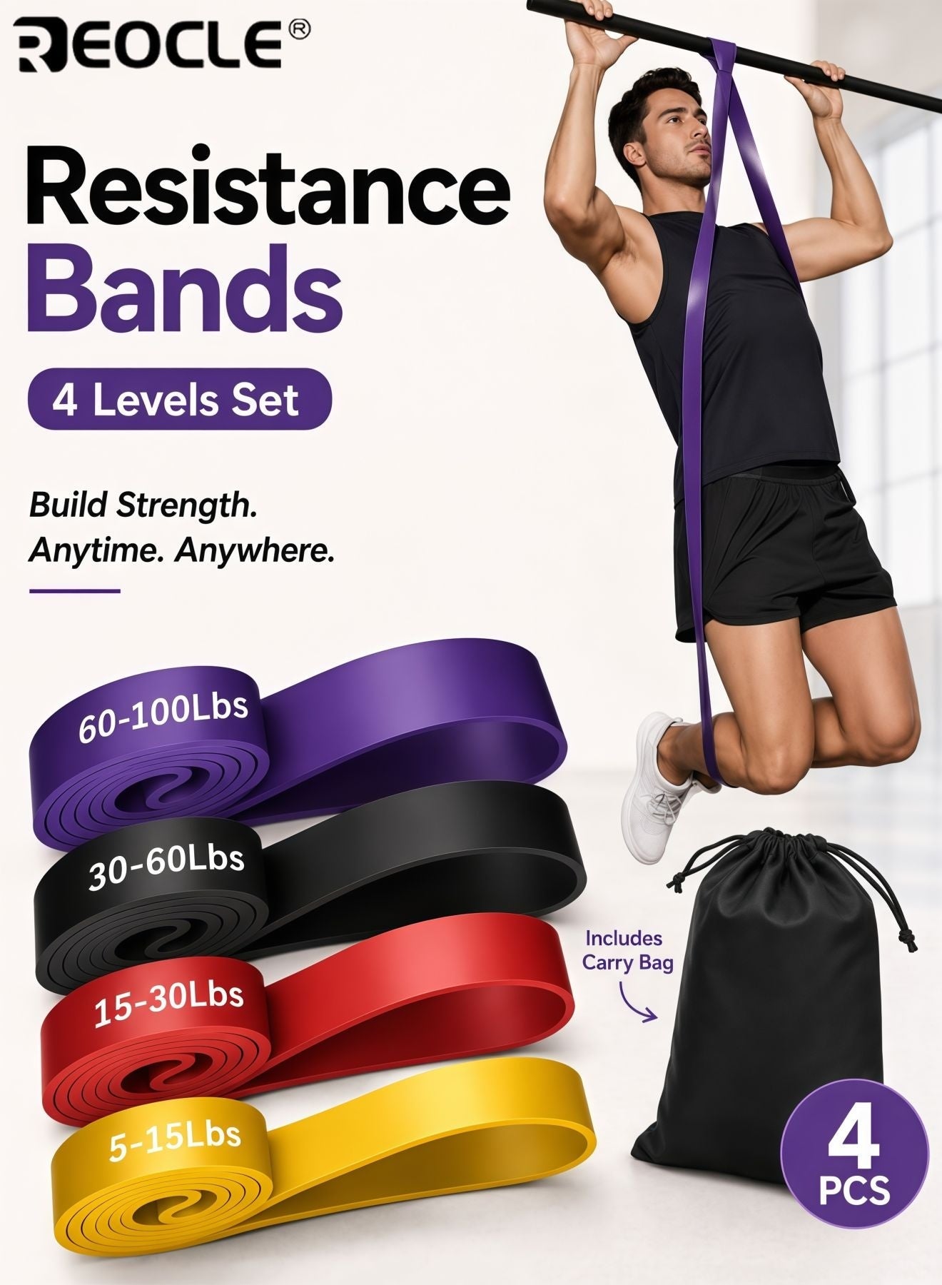 4pcs Stackable Natural Rubber Exercise Bands with Storage Bag Non-Slip Resistance Bands Pulling Aid Belt Versatile Workout Tool Suitable for Gym Home Outdoor Use