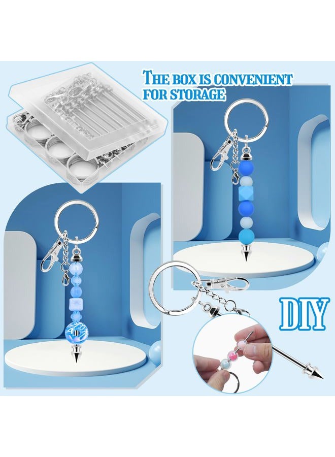 CXIIPOL 18 Pack Beadable Keychains Bars DIY Blank Beadable Keychains Metal Beaded Keychain Sliver Beads Keychain Making Kit for DIY Crafts Supplies Jewelry Making Gift - Image 5