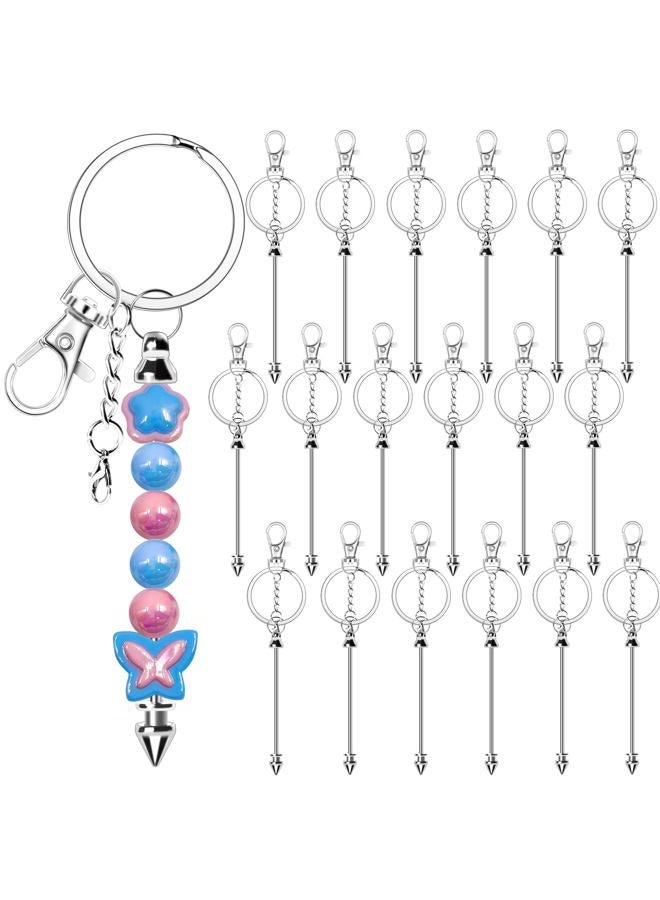 CXIIPOL 18 Pack Beadable Keychains Bars DIY Blank Beadable Keychains Metal Beaded Keychain Sliver Beads Keychain Making Kit for DIY Crafts Supplies Jewelry Making Gift - Image 1