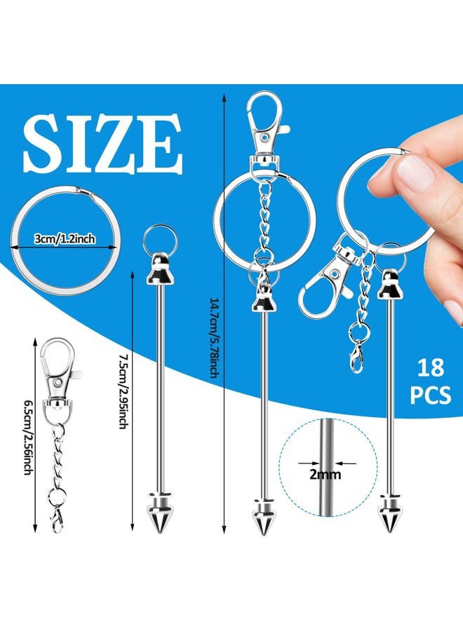 CXIIPOL 18 Pack Beadable Keychains Bars DIY Blank Beadable Keychains Metal Beaded Keychain Sliver Beads Keychain Making Kit for DIY Crafts Supplies Jewelry Making Gift - Image 2