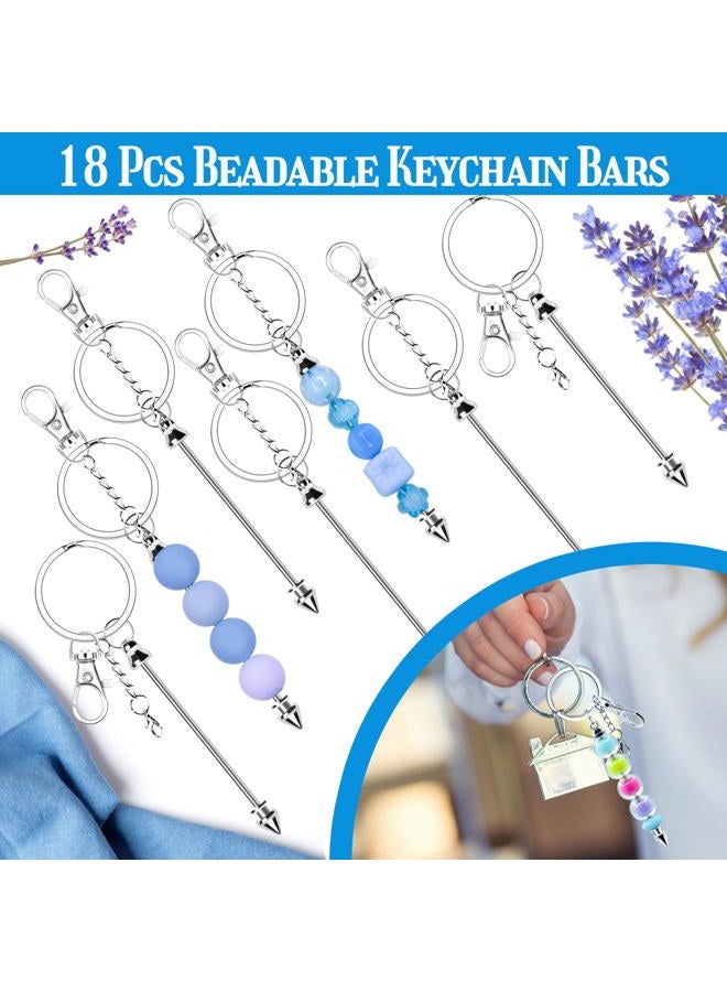 CXIIPOL 18 Pack Beadable Keychains Bars DIY Blank Beadable Keychains Metal Beaded Keychain Sliver Beads Keychain Making Kit for DIY Crafts Supplies Jewelry Making Gift - Image 4