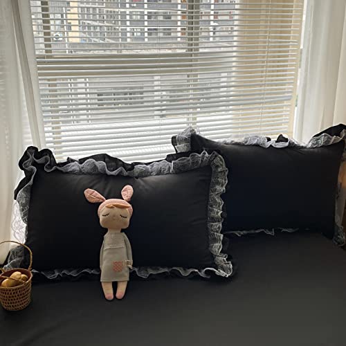 MOOWOO Chic Ruffle Lace Polyester Duvet Cover Set - Luxury Premium Black Bedding-2 Piece Twin Duvet Cover with Zipper Closure -Ultra Soft and Light Weight(Black, Twin) - Image 3