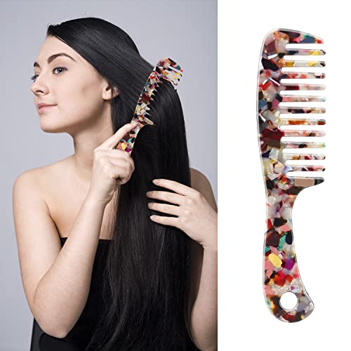 LADYAMZ Large Wide Tooth Hair Comb,[Tortoise Shell] Cellulose Acetate Round Tooth Comb for Straight/Curly Hair,Short/Long Hair Women Men or Kids,Easy Detangling Wet or Dry,Anti-static (Multi-colored) - Image 1
