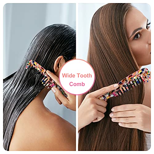 LADYAMZ Large Wide Tooth Hair Comb,[Tortoise Shell] Cellulose Acetate Round Tooth Comb for Straight/Curly Hair,Short/Long Hair Women Men or Kids,Easy Detangling Wet or Dry,Anti-static (Multi-colored) - Image 3