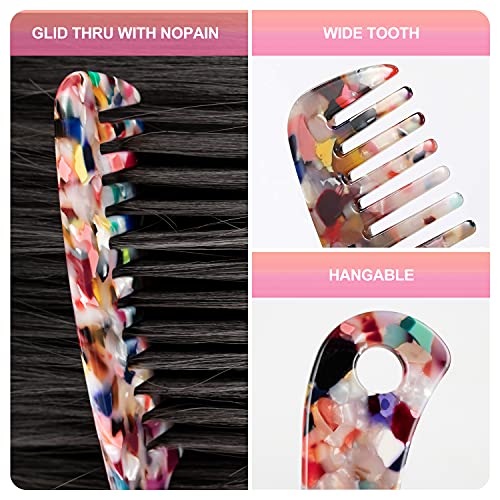 LADYAMZ Large Wide Tooth Hair Comb,[Tortoise Shell] Cellulose Acetate Round Tooth Comb for Straight/Curly Hair,Short/Long Hair Women Men or Kids,Easy Detangling Wet or Dry,Anti-static (Multi-colored) - Image 5