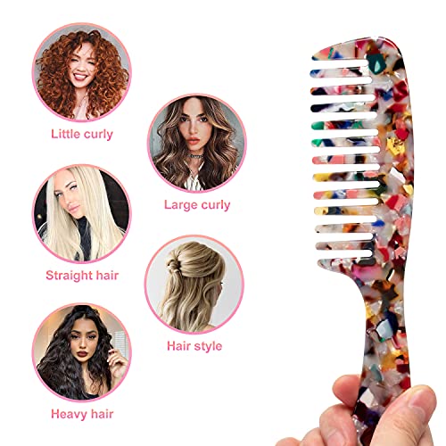 LADYAMZ Large Wide Tooth Hair Comb,[Tortoise Shell] Cellulose Acetate Round Tooth Comb for Straight/Curly Hair,Short/Long Hair Women Men or Kids,Easy Detangling Wet or Dry,Anti-static (Multi-colored) - Image 4