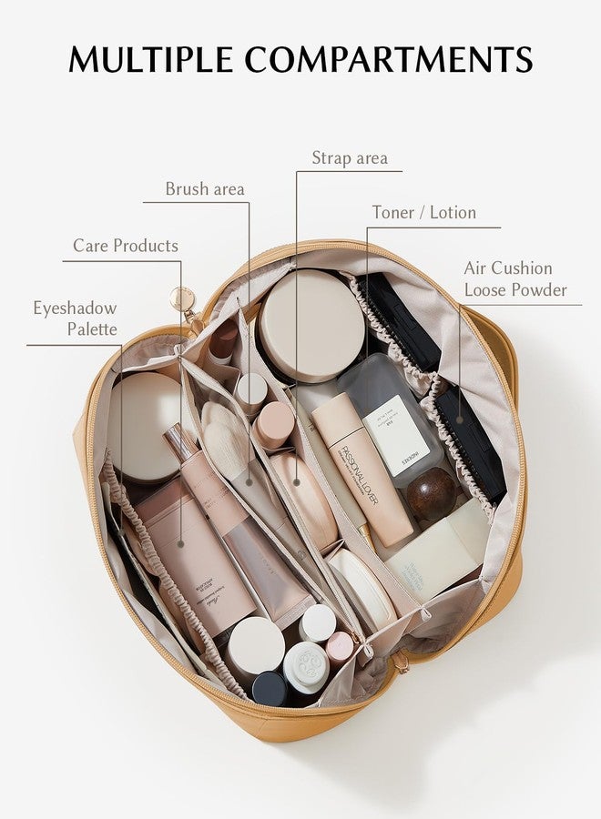 EACHY Travel Makeup Bag,Large Capacity Cosmetic Bags for Women,Portable Pouch Open Flat Toiletry Bag Make up Organizer with Divider and Handle - Image 2