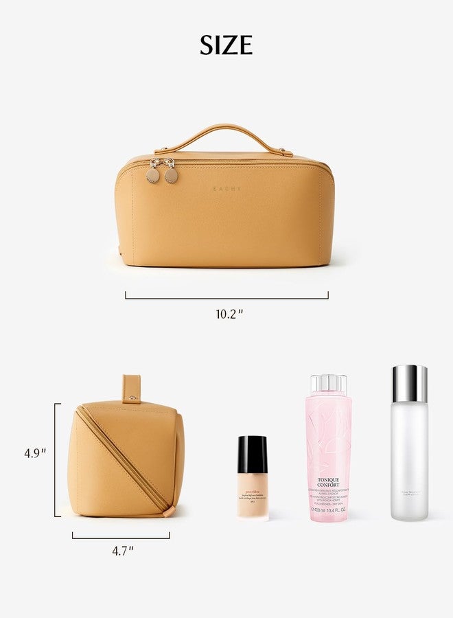 EACHY Travel Makeup Bag,Large Capacity Cosmetic Bags for Women,Portable Pouch Open Flat Toiletry Bag Make up Organizer with Divider and Handle - Image 4