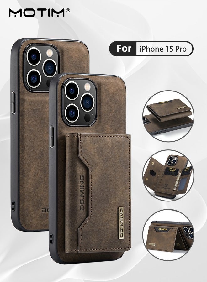 موتيم اي فون 15 برو محفظة القضية قسط الجلود الصف العسكري صدمة دليل على دعم الهاتف المحمول القضية ، مع المغناطيسي انفصال المحفظة كليب جيب قابلة للطي 3 ، 6.1 بوصة - Image 1