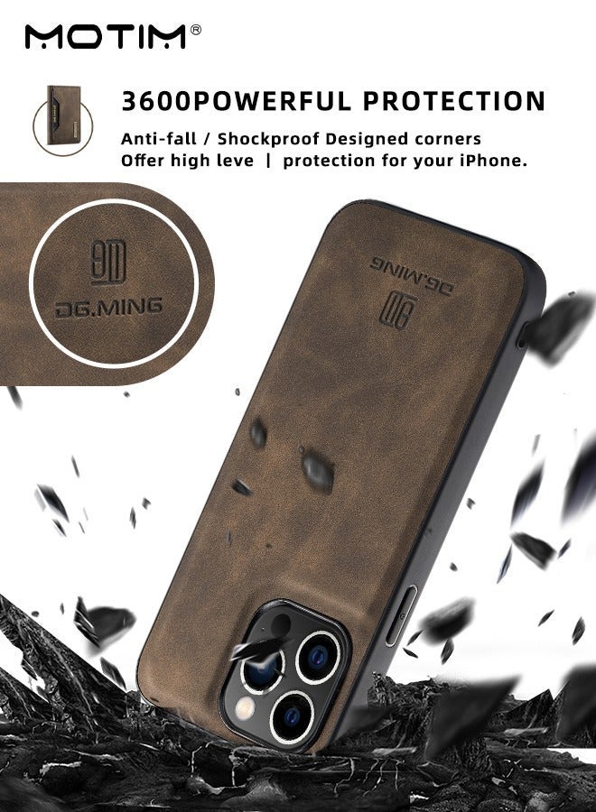 موتيم اي فون 15 برو محفظة القضية قسط الجلود الصف العسكري صدمة دليل على دعم الهاتف المحمول القضية ، مع المغناطيسي انفصال المحفظة كليب جيب قابلة للطي 3 ، 6.1 بوصة - Image 2