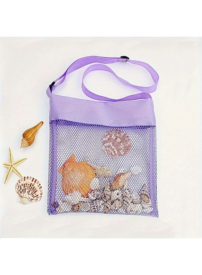 Blue Beach Bag For Shell Collecting Sand Digging With Adjustable Shoulder Strap - Image 1