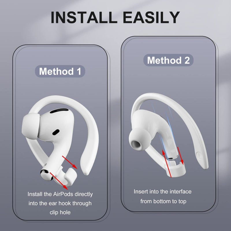 ICARERSPACE 2 Pairs AirPods Ear Hooks for AirPods Pro 2, AirPods Pro, AirPods 4, 3, 2 & 1, Upgraded Anti Slip Sports Clip Hooks for AirPods 1, 2, 3, 4,Pro, Pro 2 â€“ White - Image 5
