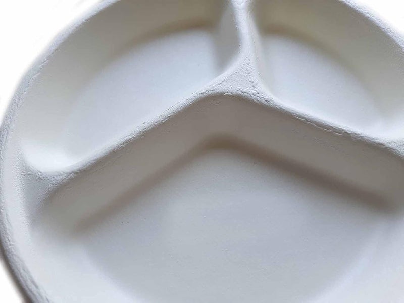 YASH VISION 9 Inch Round Disposable Plates with 3 Compartments Made of Sugar Cane Fiber Leak Proof and Strong Biodegradable and compostable Ideal for Salads Fruits Sweets Snacks Dinner 100 - Image 3