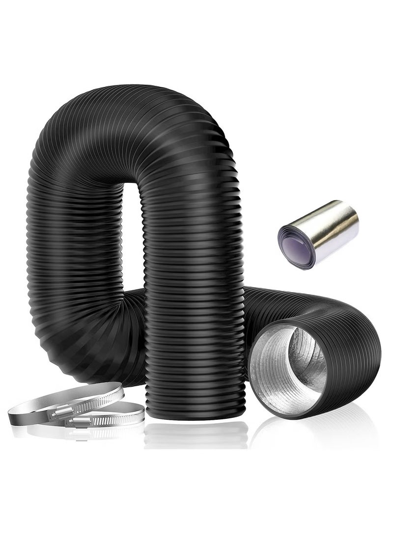إيليلي خرطوم تنفيس مجفف الملابس المرن، 4 بوصات، 9.8 قدم، معزول برقائق معدنية مرنة، خرطوم تنفيس مجفف الملابس لنظام التدفئة والتهوية والتبريد والتهوية والعادم مع مشبكين (أسود، 10 سم، 3 أمتار) - Image 1