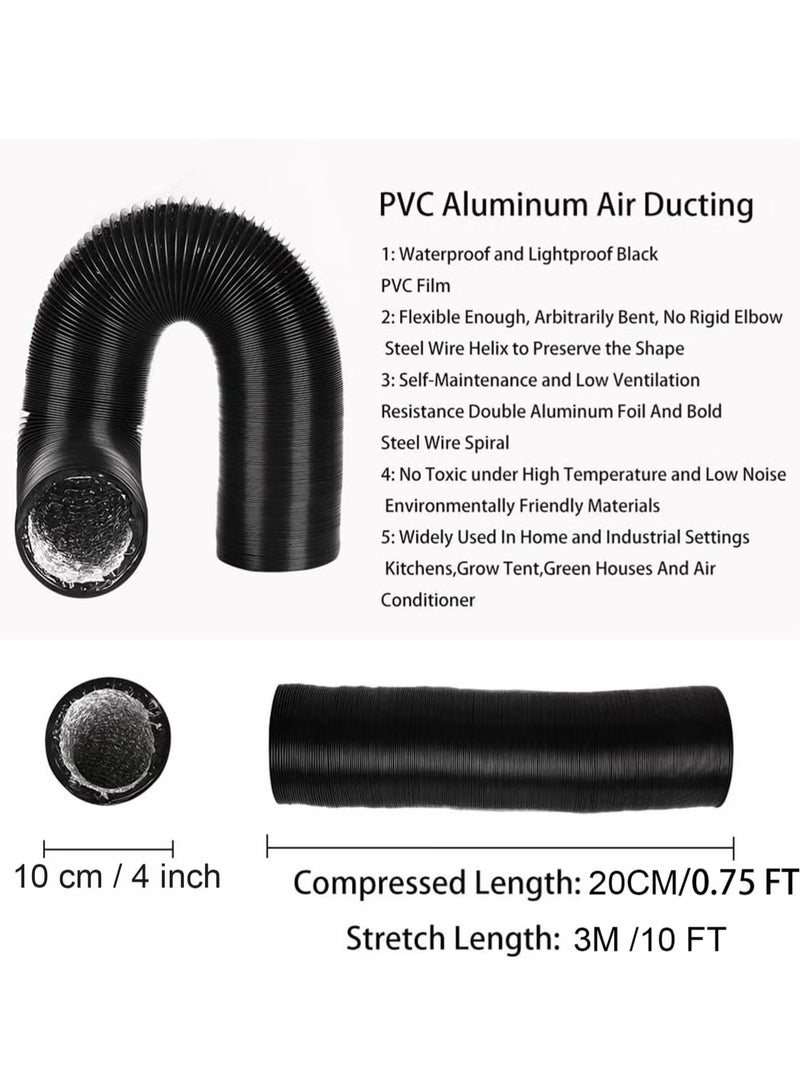 إيليلي خرطوم تنفيس مجفف الملابس المرن، 4 بوصات، 9.8 قدم، معزول برقائق معدنية مرنة، خرطوم تنفيس مجفف الملابس لنظام التدفئة والتهوية والتبريد والتهوية والعادم مع مشبكين (أسود، 10 سم، 3 أمتار) - Image 4