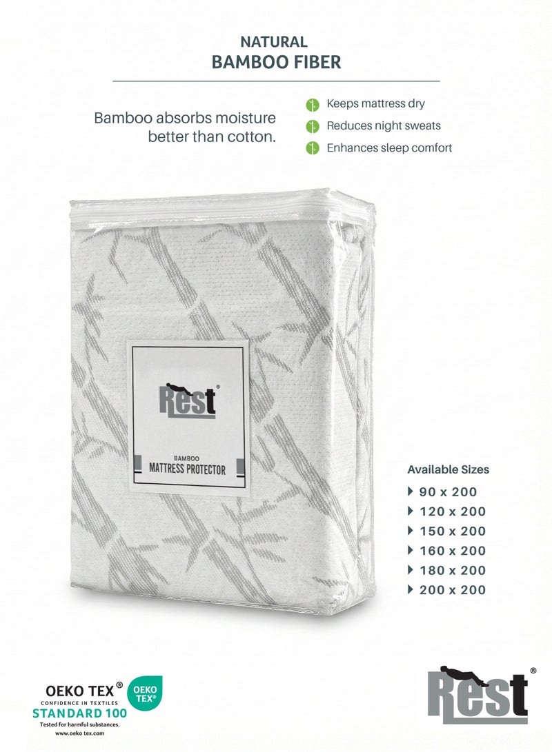 Rest Premium Bamboo Grey Mattress Protector 150x200+35CM Breathable & Waterproof - Image 4