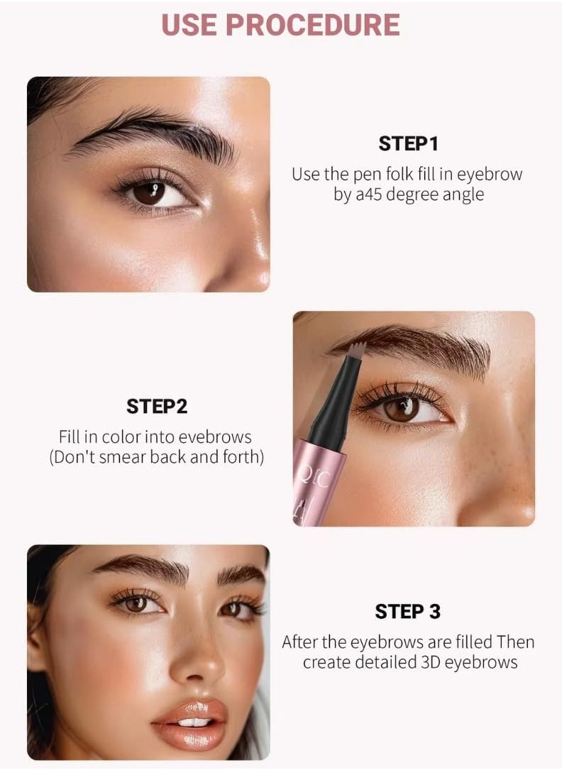 QIC - 4 Tip Eyebrow Pen Smudge Proof Eyebrow Pencil with 4 Tip Microblade Eyebrow Pen Long Lasting 4 Tip Claws Liquid Waterproof Eyebrow Pencil Natural Eyebrow Pencil Dark Coffee 02 - Image 1